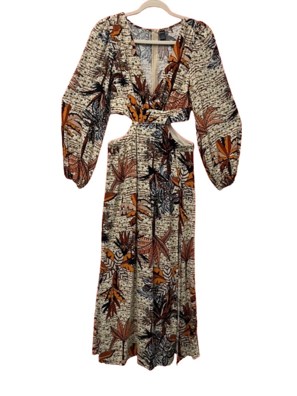 SHEIN Beige Maxi Dress with Orange & Black Tropical Print with Slit side